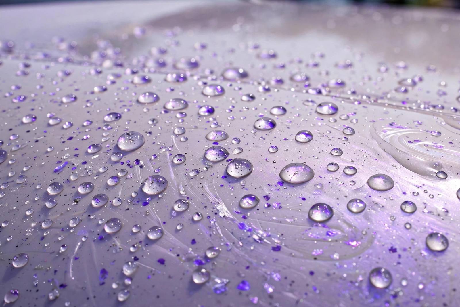 Water beading on freshly detailed car paint